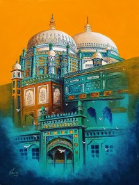 S. A. Noory, Shrine of Khawaja Ghulam Farid - Kot Mithan, 18 x 24 Inch, Acrylic on Canvas, Cityscape Painting, AC-SAN-110